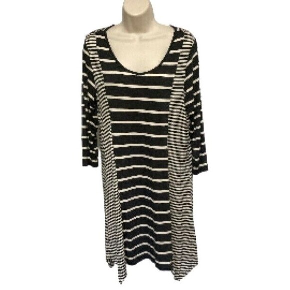 Shark Bite Hem Striped Long Sleeve Midi Dress by Emily Stacy Medium and Large - Picture 1 of 11